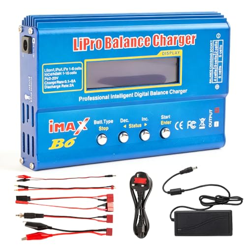 Lipo Battery Charger Afenau 80W 6A RC Battery Charger with Power Cord and AC Power Adapter Imax B6 Charger Lipo Balance Charger for Various Lithium Batteries