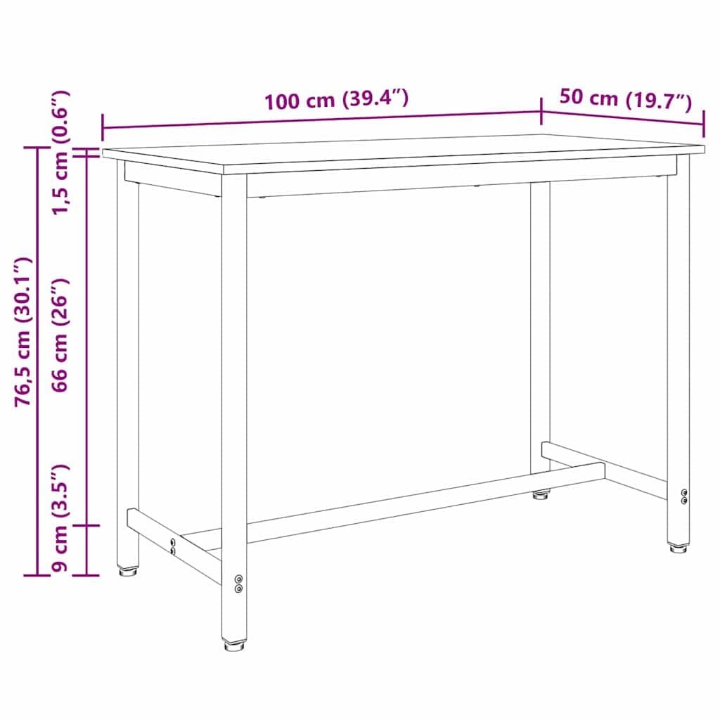 Scrivania 100 x 50 cm, tavolo in rovere Artisan con struttura in acciaio regolabile in altezza, tavolo rettangolare in legno per posto di lavoro, soggiorno o camera da letto, superficie