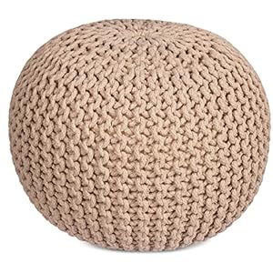 BIRDROCK HOME Round Pouf Foot Stool Ottoman – Knit Bean Bag Floor Chair – Cotton Braided Cord – Great for The Living Room, Bedroom and Kids Room – Small Furniture (Natural)