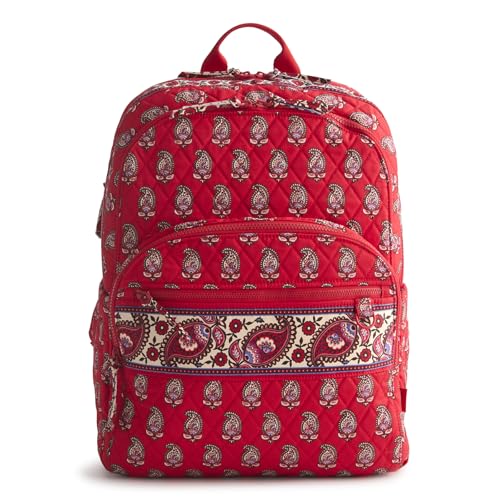 Image of Vera Bradley Women's Premium Cotton Large Bancroft Backpack, Flowering Paisley Goji Berry, One Size