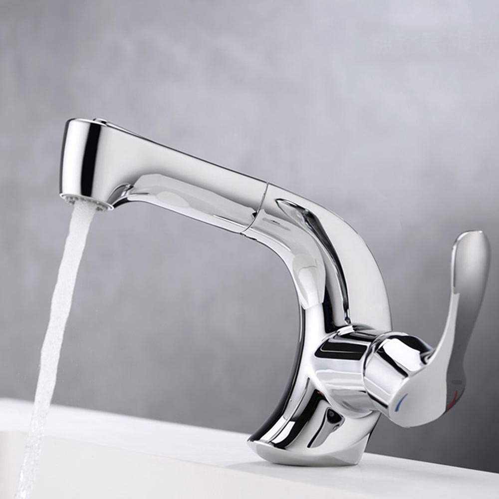 Mitigeur de lavabo avec douchette eau chaude froide robinet télescopique double mode