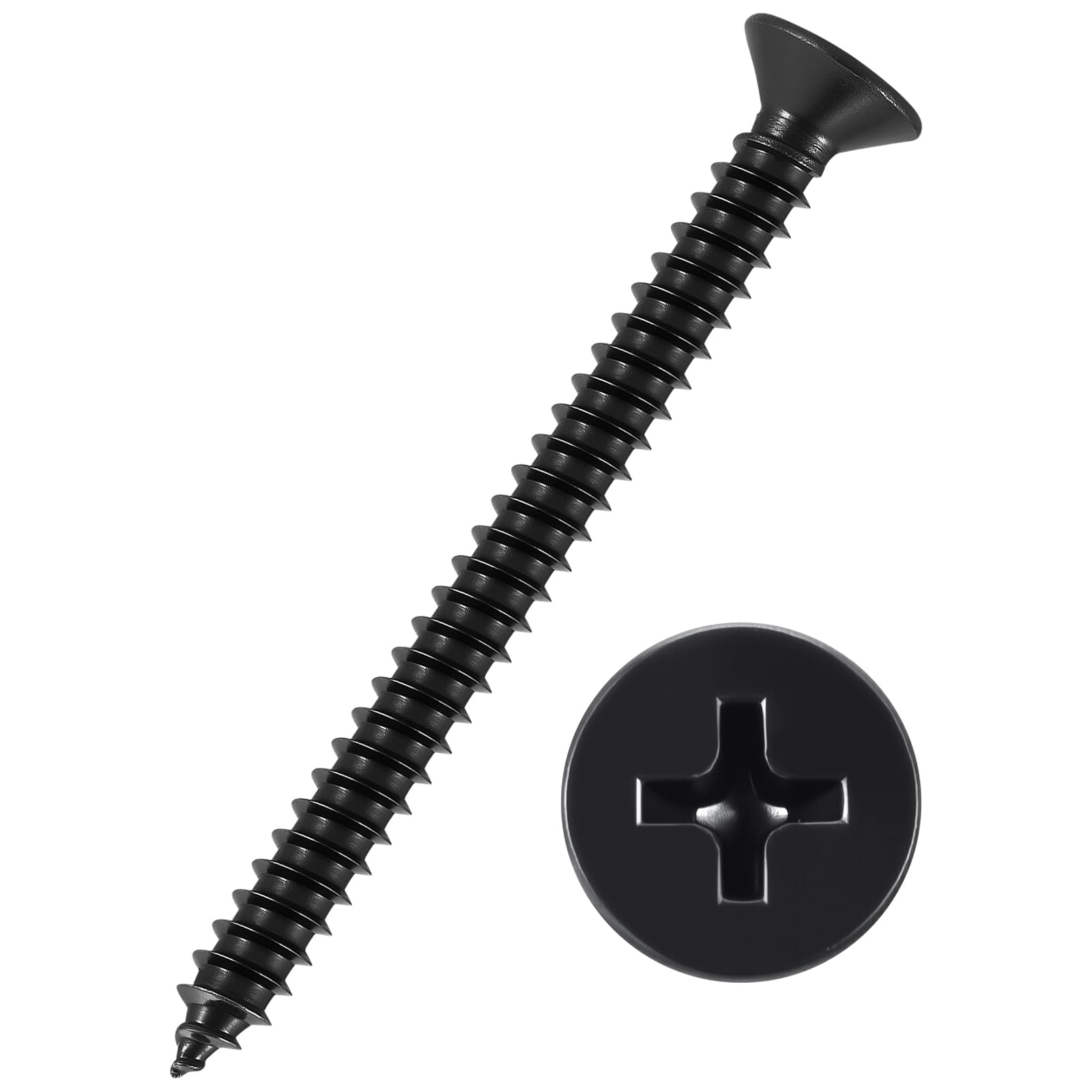 Kozelo 25pcs Phillips Flat Head Wood Screws - [#8x2"] 304 Stainless Steel Countersunk Self Tapping Screws for Furniture Assembly, Interior Trim, Outdoor Construction, Black — image 1