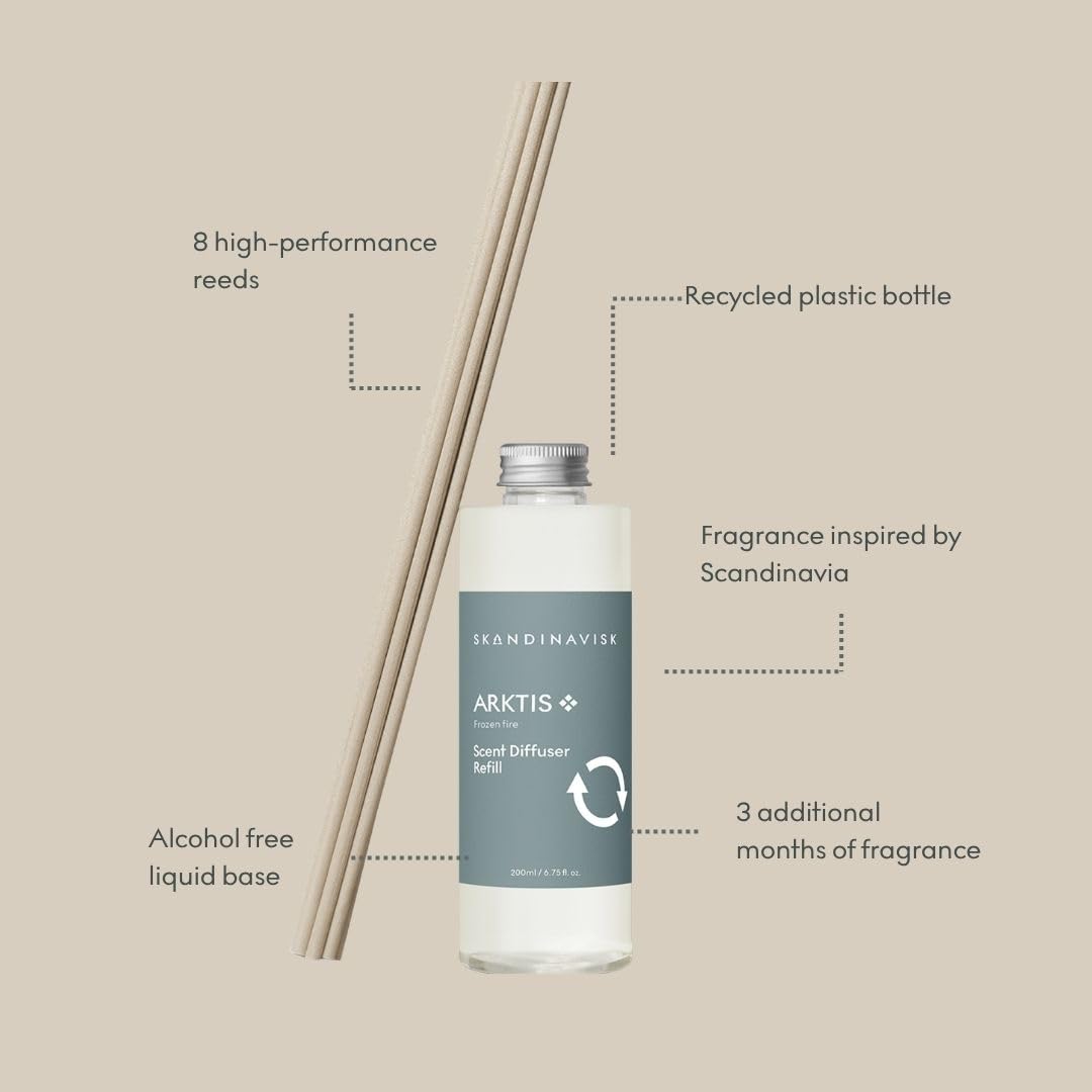 Skandinavisk ARKTIS Norwegisch für ‘Arktis’ Scent Diffuser Refill with 8 Reeds. Duftnote: Stürmische Wälder und arktischer Salbei, Pfefferminz und Schneeflocken, 200 ml