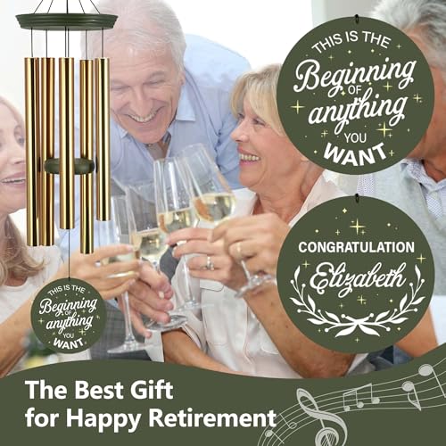 Image of ASTARIN Personalized Wind Chimes, 2025 Retire Wind Chimes, Retirement Gifts for Woman /Man /Teacher /Doctor, Happy Retirement Best Wishes, Gold Life Tree Wind Chime Outside