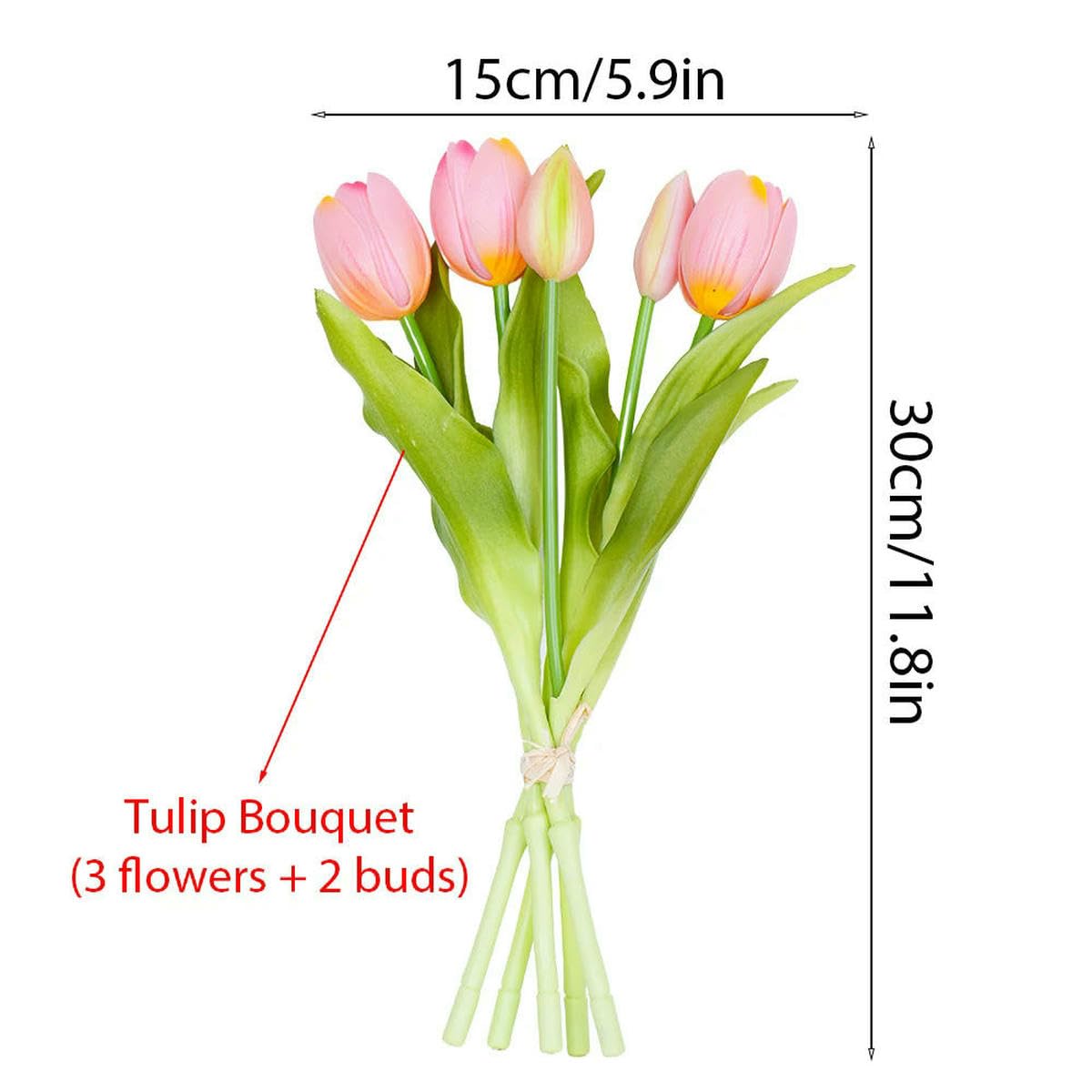 5 pezzi di bouquet artificiale in silicone con fiori finti, decorazione for feste, centrotavola for soggiorno, composizione floreale(Red)