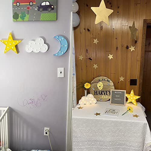 Zuokemy Led Stars Moon Clouds Decorative Sign Night Light, Desk Wall Mount Night Light For Baby Room Nursery Decoration, Birthday Party Decorations Christmas Ornaments (3 Pcs) #TOP3