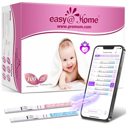 Image of Easy@Home Ovulation & Pregnancy Test Strips Combo Kit, 100 LH + 20 hCG | Includes 100 LH Ovulation Tests and 20 hCG Pregnancy Tests for At-Home Cycle and Pregnancy Testing, Package May Vary