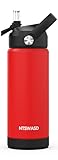 Kids Water Bottle with Straw&comma;18 oz Boys Insulated Cups with Stainless Steel Leak Proof for School&comma;Sport&Travel（Red）