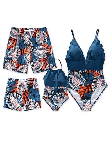 PATPAT Mommy and Me Matching Swimsuit One Piece Leaves Printed V