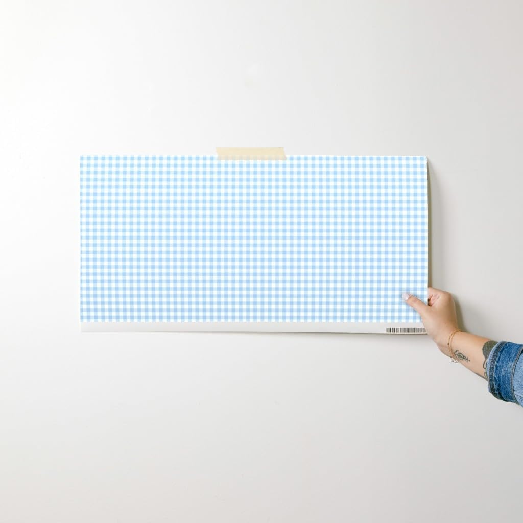 Removable Wallpaper Swatch - Pale Blue Gingham Check Tiny Scale Pastel Blue Check Baby Custom Pre-Pasted Wallpaper by Spoonflower