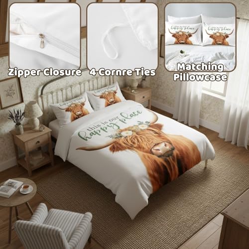 Housse de couette vache des Highlands et fleurs lit super king size avec 2 taies - 5