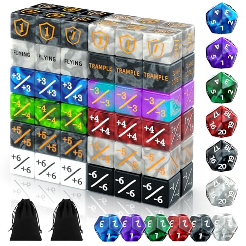 84-Piece MTG Dice Set with Life Counters Keyword Ability Tokens Shield & Spindown 12 Colors for Magic: The Gathering TCG Cards Gaming Accessories
