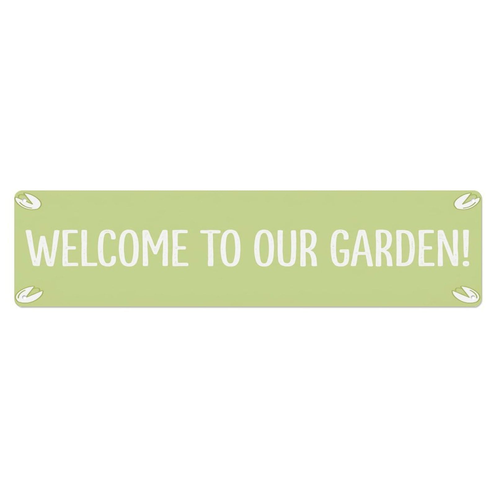 Vintage Welcome to Our Garden Pistachio Green Metal Tin Sign