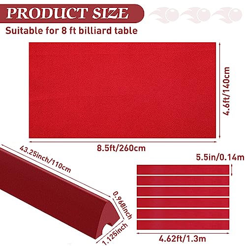 Mixweer Billiard Cloth for 8 ft Pool Table Pre Cut Felt with 6 Cloth Strips and 6 Pool Table Rubber Bumpers for Bars, Clubs, Hotels Replacement(Red)