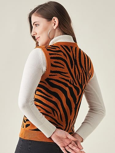 Image of Modeve Printed V Neck Sleeveless Sweater for Women||Winterwear||