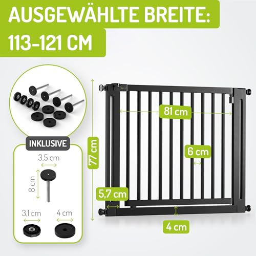 BOMI Hunde Türschutzgitter Miko PEFC geprüftes Buchenholz | Ohne Bohren | Hundetürschutzgitter und Baby Absperrgitter Holz | Schutzgitter Tür zum Klemmen | Haustiergitter | Breite: 113-121 cm