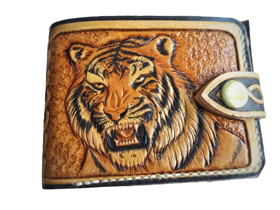 Tiger, Men's 3D Genuine Leather Wallet, Handmade wallet, Carved wallet, Tooled wallet, Airbrush Art, Bifold wallet, Custom wallet, Personalized wallet