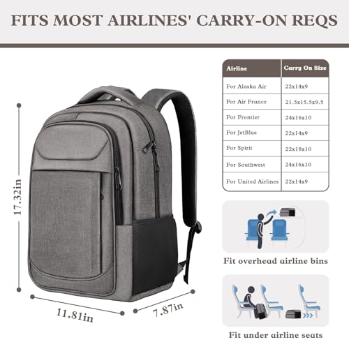 Image of 15.6 inch Travel Laptop Backpack for Men Women, Grey | Laptop Compartment, Adjustable Strap, Mesh Side & Anti-Theft Pocket, Luggage Strap, 30L Storage for Work Travel College