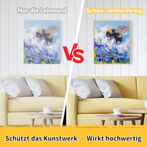 4er Set Leinwand 45x60 cm mit Kiefer-Tiefenrahmen – 400 g/qm Baumwolle-Leinen-Mischung, dreifach grundiert, fertig zum Aufhängen inkl. Befestigungsmaterial