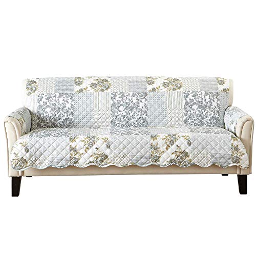 Image of Great Bay Home Reversible Patchwork Sofa Cover - Washable Slipcover Furniture Protector with Elastic Straps - Perfect for Kids & Pets - Box-Stitched Detail (Grey)