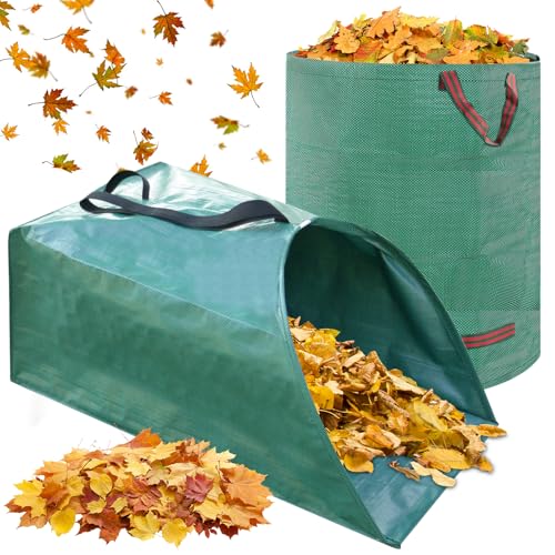 GIOVARA 200L Dustpan Type Garden Waste Bag, 300L Garden Waste Bags, Heavy-Duty Leaf Collection Bags with Handles, Waterproof Heavy, Foldable, Reusable
