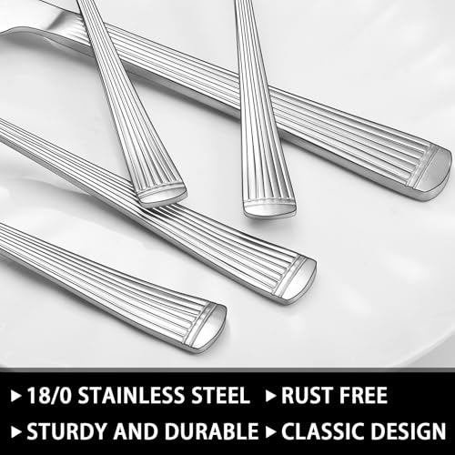 Image of 49-Piece Silverware Set with Organizer, Food-Grade Stainless Steel Flatware for 8, Cutlery Utensil Sets with Steak Knives, Rust-proof, Mirror Polished, Dishwasher Safe, Silver Roman Column