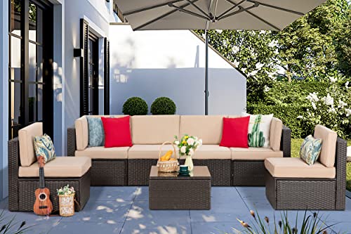 Vongrasig 7 Pieces Patio Furniture Sets, Outdoor Sectional, Wicker Patio