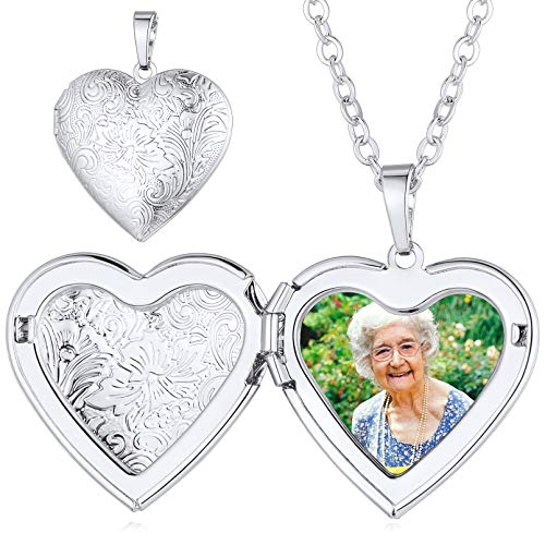 Custom4U Personalized Heart Locket Necklace with Pictures,Sunflower/Angel Wings/Heart Shaped Lockets Custom Photo,Gold/Rose Gold/White Lockets That Holds Picture,Customized Memorial Jewelry