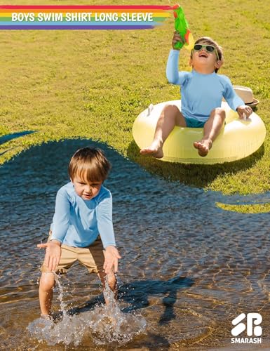 Image of Boys Rash Guard Swim Shirts Long Sleeve UPF 50+ Swimwear Toddler Kids Sun Protection SPF Water Surfing Swimming Shirts 0-16Y