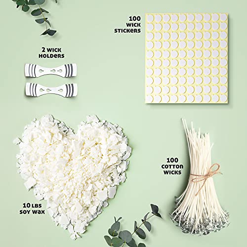 Craftbud Soy Candle Wax For Candle Making, Natural Soy Wax For Candle Making 10 Lb Bag With Supplies, 100 Cotton Candle Wicks, 100 Wick Stickers, 2 Centering Devices - 10 Pounds Soy Wax Flakes #TOP1
