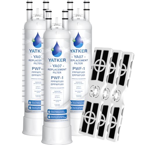Yatker FPPWFU01 Water Filter Replacement for Frigidaire FPPWFU01 Water Filter Compatible with PurePour PWF-1 EPPWF01 PureAdvantage PWF-1 and PureAir AF-2 FRGPAAF2 Air Filter Combo3+3