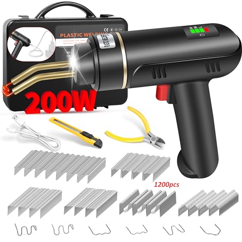 Image of 200W Cordless Plastic Welder, Plastic Welding Kit with 1200PCS Hot Stapler, USB Rechargeable Plastic Welder Gun with 5000mAh Battery, Plastic Weld Bumper Repair Kit for Most Plastic Repair
