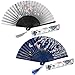 Maxchange 2-Pack Hand Held Folding Fan, Women Craft Silk Fan with Bamboo Frame and Elegant Tassel, Come with a Cloth Sleeve Per Fan, Cooling Yourself, Wedding Gifts, Party Gifts