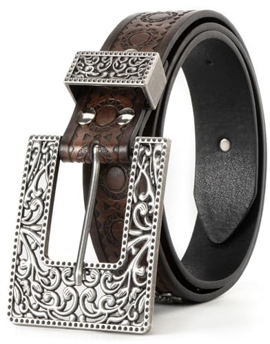 Image of Adjustable Vintage Western-Belts for Women Men Engraved Buckle-Belts Cowboy-Cowgirl-Belt (Waist for 29 inch-39 inch)