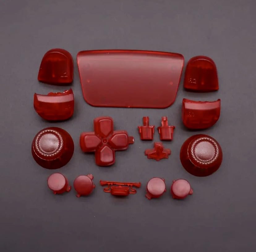 PS5 Controller Ersatzteile Set, Tasten Knöpfe Sticks für DualSense, 18-teilig, Mehrfarbig (rot transparent)
