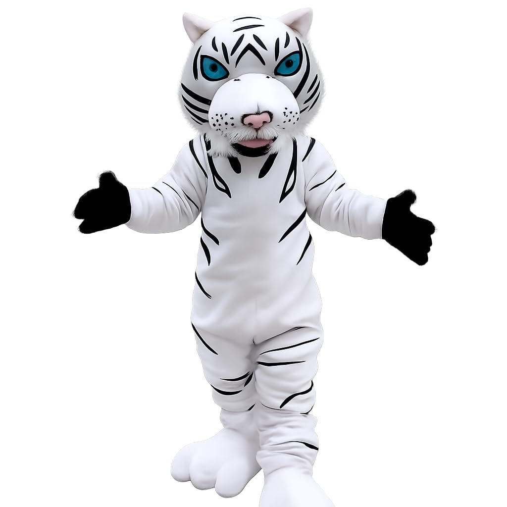 New White Albino Tiger Mascot Costume Adult Size Mascotte Mascota Carnival Party Cosply Costume Fancy Dress Suit