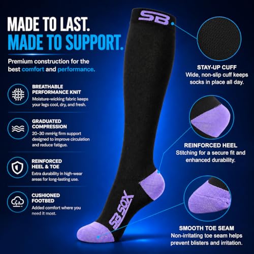 Image of SB SOX Compression Socks for Men & Women (20-30mmHg) - Best Compression Socks for Flying, Medical, Sports, Wide Calf Fit, and Daily Wear