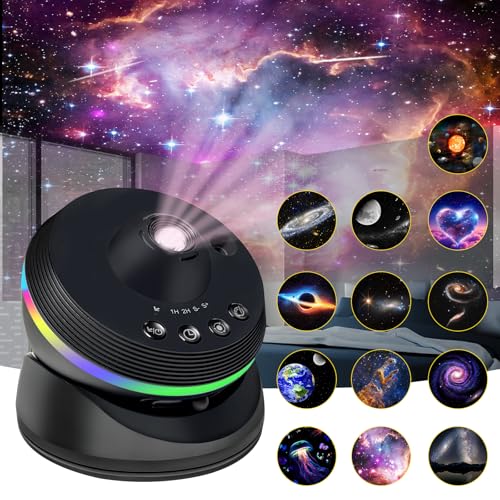 Projecteur Ciel Etoile, HD Planetarium Projecteur avec 13 Disques de Film, Rotatif 360° Projecteur Galaxie Veilleuse Etoile Projection avec Minuteur & Météore...