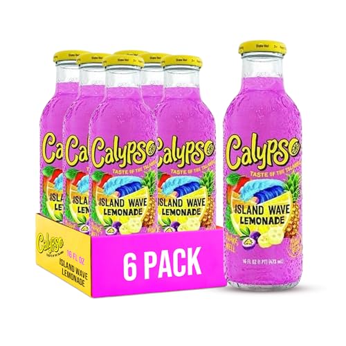Calypso Lemonade, Island Wave Lemonade, Made with Real Fruit, 16 Fl Oz Glass Bottles (Pack of 6)