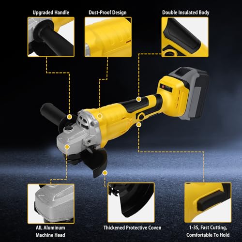 Cordless Angle Grinder for Dewalt 20V Max Battery, 10000RPM Brushless Grinder Power Tools with Grinding Wheels and Auxiliary Handle, for Cutting Griding Polishing (Tool Only, No Battery)