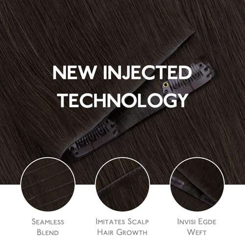 Image of WENNALIFE Invisible Edge Seamless Clip in Hair Extensions Real Human Hair | 24'' 160g 7pcs Light Dark Brown. Ultra-Thin PU Weft, Easy Clip On Extensions, Comfortable