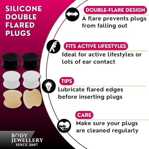 3 Pairs Ear Plug Skin White Black Sili Double Flare Earring Solid Gauges Ears Tunnel Exper Piercing More Size Options4