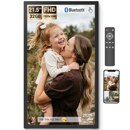 BSIMB Large Digital Picture Frame 21.5 Inch, Touchscreen 1920x1080 FHD 32GB WiFi Digital Photo Frame Electronic Remote Control, Share Pictures/Videos via App/USB/SD Easy Setup Gifts for Mom, Black