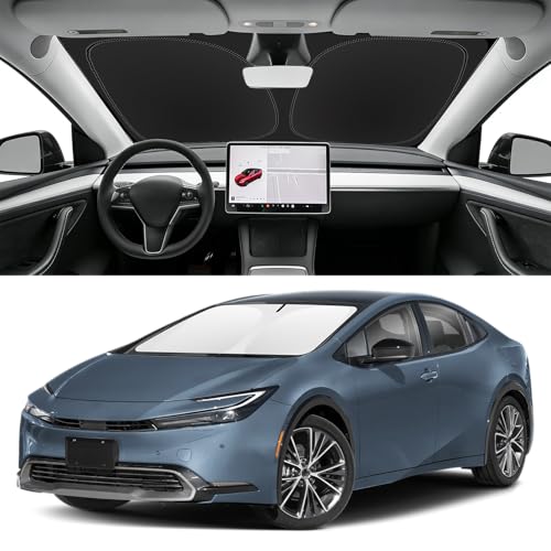 Image of Custom Fit Windshield Sun Shade for Toyota Prius 2023-2026 | Blocks UV Rays and Sun Heat, Helps Reduce Interior Temperature, Protects Dashboard from Fading, Folds Easily for Storage