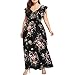 Produktbild VEMOW Plus Size Elegante Damen Frauen Casual Kurzarm Kalt Schulter Boho Blumendruck Casual Täglichen Party Strand Langes Kleid Schulterfrei Strandkleid(X5-Schwarz, 48 DE/XXL CN)