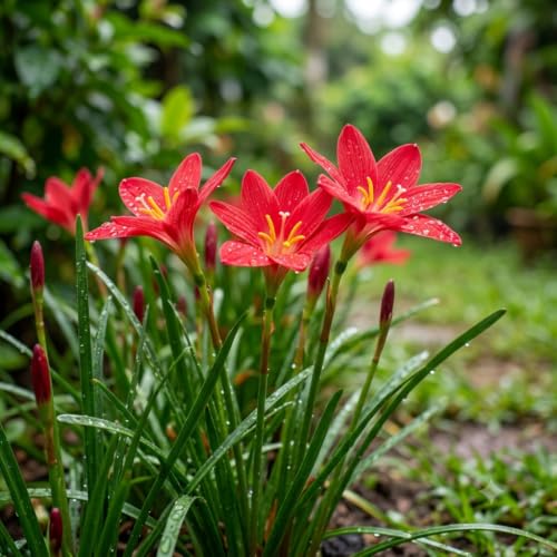 Image of Rain Lily (Zephyranthes) Bulbs by Korrel Seeds - Vibrant Flower Bulbs for Garden & Outdoor Planting - Ideal for Rainy Season Bloom (50, Red)