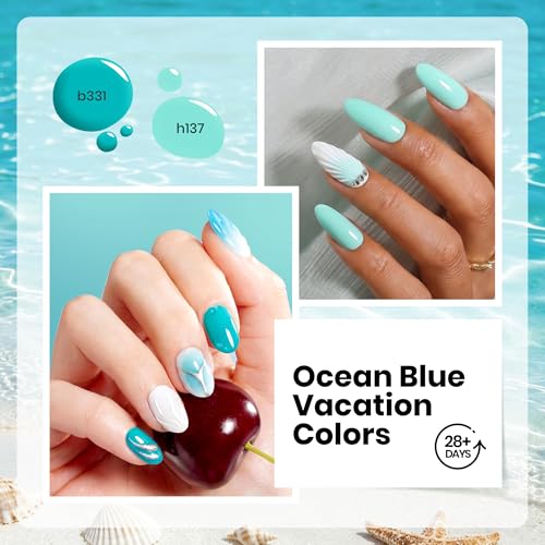 Image of Beetles Blue Gel Polish Set - Ocean Haven Collection, Summer Tropical Teal Mint Green Blue Bright Gel Polish Kit, Beach Vacation Ocean-Inspired Colors, UV LED Soak Off Gel Nail Kit for DIY Nail Art