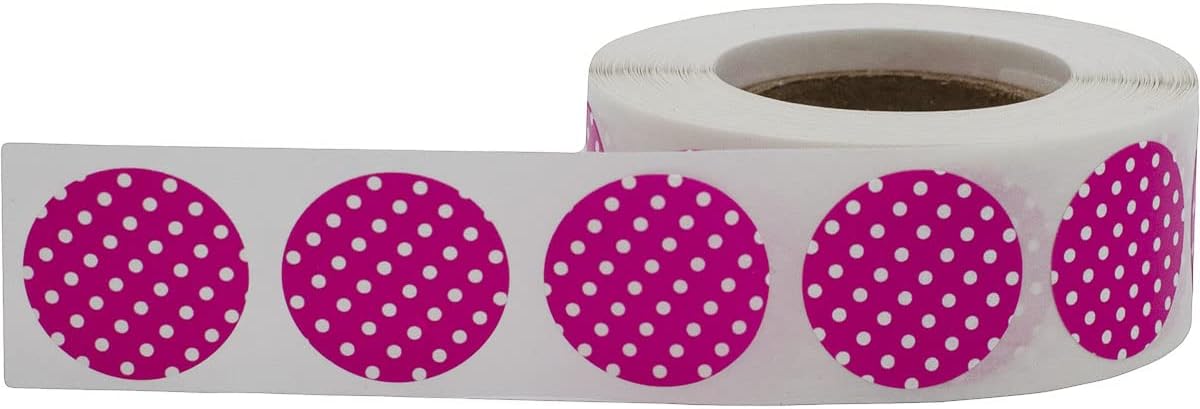 Hot Pink with White Polka Dot Color Coding Labels -3/4" Inch Round Circle Dots, 500 Total Adhesive Stickers on a Roll for Inventory and Crafting - Made in the USA