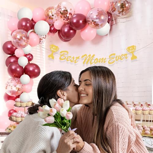 Image of Party Propz Mother's Day Decoration Items - 36 Pcs Best Mom Ever Banner and Balloons, Mothers Day Decoration Items, Birthday Decoration Items for Mom (Cardstock, Latex)
