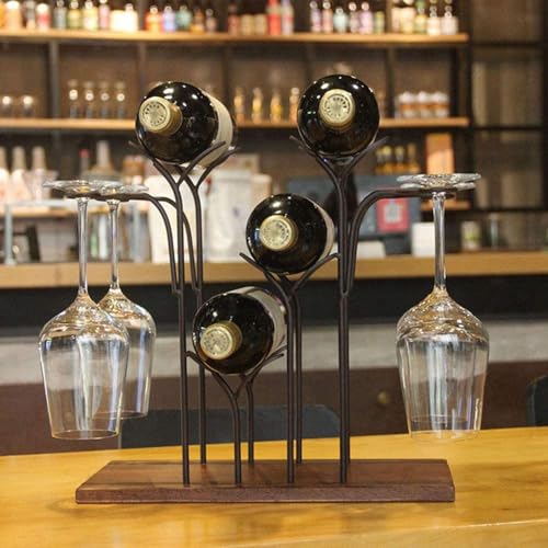 Soporte para botellas de vino de hierro y madera 4 botellas miniatura 6